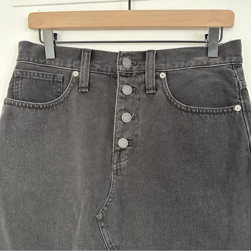 Madewell High Waist Button Front Rigid Denim A-Line Skirt Black Lunar | 28 - Picture 6 of 13